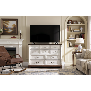 Sunvega Antique Two-Tone Wood Grain 10-Drawer Dresser Chest with Distressed Finish