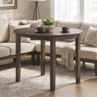 Sunvega Walnut Finish Round Drop Leaf Dining Table for Small Kitchen