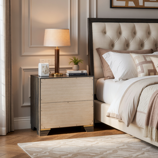Sunvega Brown Oak Transitional Four-Drawer Chest with Metal Handles for Bedroom