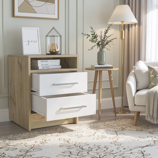 Sunvega Light Gray Nightstand with Two Spacious Drawers and Top Shelf for Bedroom