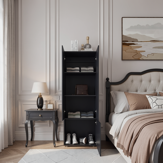 Sunvega Wenge Tall Wardrobe Cabinet with Hanging Rod and 4 Shelves for Bedroom