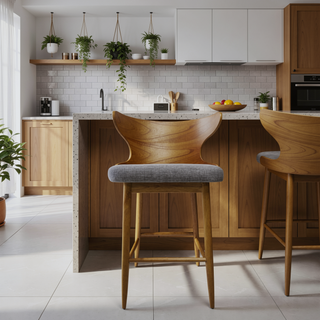 Sunvega Mid-Century Upholstered Rubberwood Bar Stools Set of Two