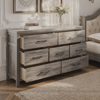 Sunvega Weathered Gray Finish Melamine Laminate 7 Drawer Bedroom Dresser