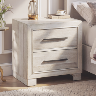 Sunvega Modern Gray Finish Two-Drawer Nightstand with Antique Brass Pulls