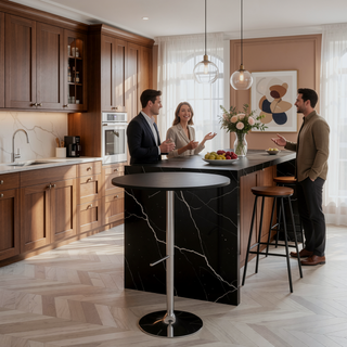 Sunvega Elia Contemporary Adjustable Height Bar Table with Wooden Top