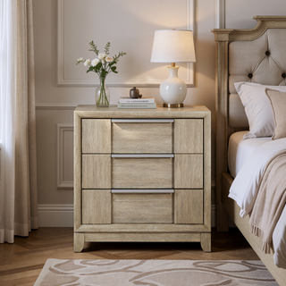 Sunvega Modern Light Gray Nightstand with 3 Drawers and USB Charging Port