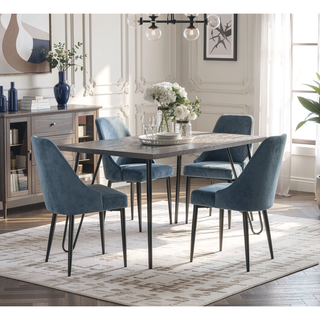 Sunvega Modern Light Gray Wooden Top Black Metal Legs Dining Table for 6