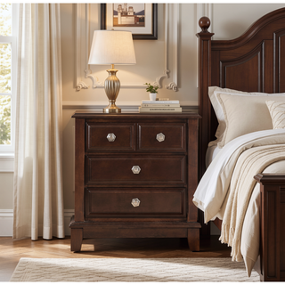 Sunvega Cappuccino Wood Veneer Night Stand with Silver Hardware for Bedroom