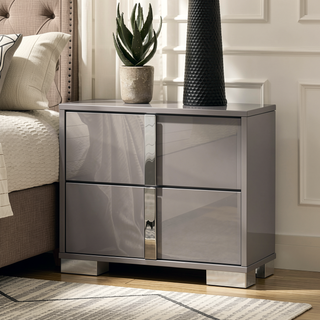 Sunvega Contemporary White Nightstand with Chrome Legs and Handles for Bedroom