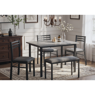 Sunvega 5-Piece Black Metal Dining Set with Grey Laminate Tabletop and Fabric Chairs