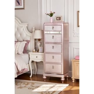 Sunvega Contemporary Rose Gold Swivel Chest Mirror with Felt Lined Top Drawer