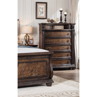 Sunvega Traditional Formal Style Marble Top Five Drawers Tall Chest with Intricate Moldings