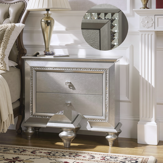 Sunvega Champagne Finish Nightstand with Crystal Accents and Felt-Lined Drawers