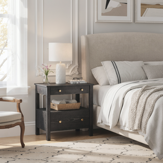 Sunvega Modern Dark Finish 2 Drawer Nightstand with Gold Knobs