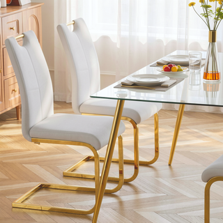 Sunvega Modern Faux Leather Upholstered Dining Chairs with Gold Metal Legs Set of 4