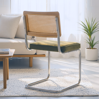 Sunvega Mid Century Modern Dining Chairs Set of 2 with Velvet Upholstery and Natural Rattan Back