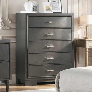 Sunvega Contemporary Metallic Gray Finish Chest with Acrylic Drawers and Bracket Feet