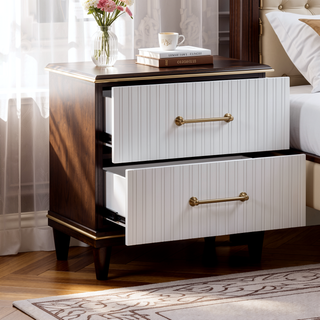Sunvega Modern White and Cherry Finish Nightstand with Two Dovetail Drawers