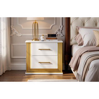 Sunvega Contemporary Gold Finish Nightstand with Two Drawers and LED Lights