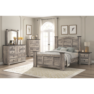 Sunvega Contemporary Rustic Gray Two-Tone Finish Nightstand with Two Drawers and Metal Knobs