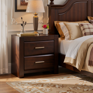 Sunvega Tablita Nightstand with Dark Merlot Finish and 2 Curved Front Drawers
