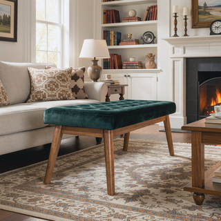 Sunvega Green Velvet Upholstered Modern Bench with Solid Wood Base and Removable Legs