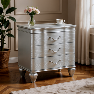 Sunvega Silver Wood Nightstand with Three Metal Drawer Pulls in Landmark Traditional Style