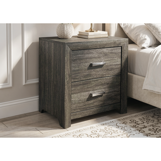 Sunvega Dark Gray Finish Nightstand with Chrome Tone Handles for Bedroom