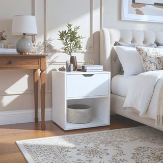Sunvega 19.7 Inch High Nightstand End Table with Drawer and Open Shelf