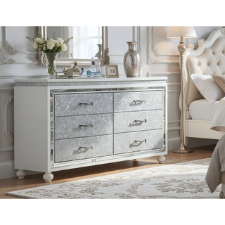 Sunvega White Crushed Crystal Drawer Nightstand with Mirrored Accent