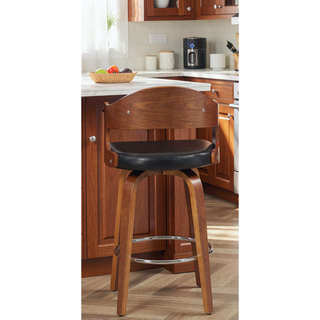 Sunvega Medieval Retro Golden 27-Inch Swivel Barstool with Black Leather Seat