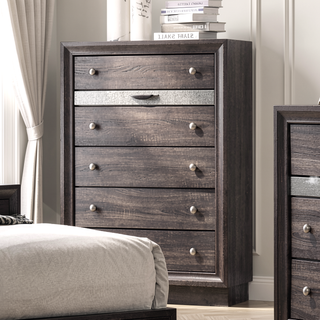 Sunvega Gray Finish Contemporary Style 1pc Chest with Hidden Jewelry Drawer and Silver Knobs
