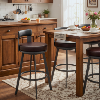 Sunvega Brown Faux Leather Swivel Bar Stool with 360 Degree Rotation