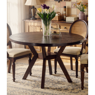Sunvega Espresso Finish Round Dining Table with Convenient Shelf and Rubberwood Base