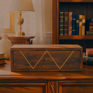 Sunvega Wall Mounted Solid Mango Wood Bedside Table with Brass Inlay Drawer