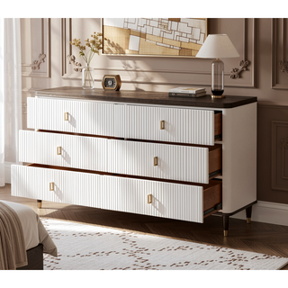 Sunvega White and Walnut Finish Nightstand with USB Port and Drawer
