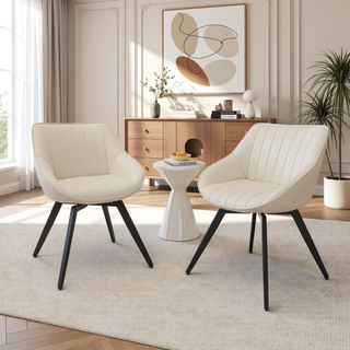 Sunvega Modern PU Leather Dining Chairs Set of 2 with Black Metal Legs for Kitchen