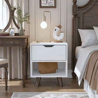 Sunvega White Carleen Nightstand with Roomy Drawer and Generous Display Shelf