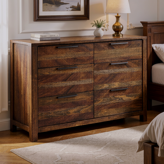 Sunvega Transitional Rustic Natural Tone Solid Wood Dresser with Felt-Lined Drawers