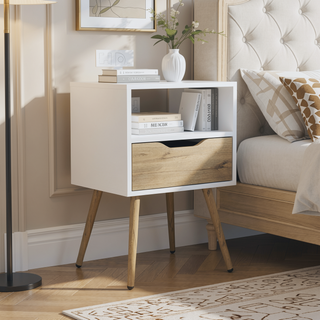Sunvega 25 Inch High White Light Oak Nightstand with Superior Top and Four Legs