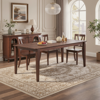 Sunvega Rubberwood Farmhouse Dining Table with Square Legs and Slatted Top