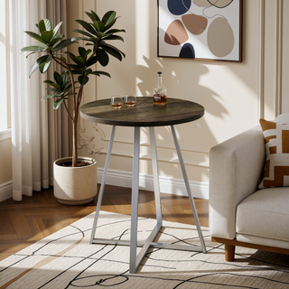Sunvega Brown Oak Round 35-inch Pub Height Bistro Bar Table with Flared Geometric Base