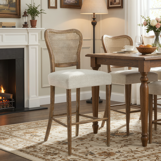 Sunvega Vintage Style Rubber Wood Upholstered Dining Chair Set of 2
