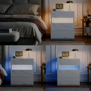 Sunvega LED Nightstand with Acrylic Board and RGB Lights 3 Drawer Bedside Table