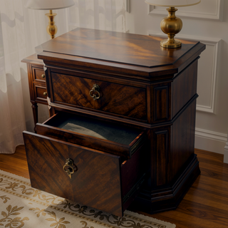 Sunvega Transitional Solid Wood Nightstand with Square Chrome Knobs in Acacia Walnut