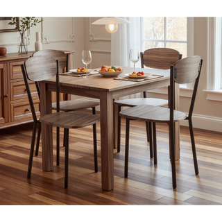 Sunvega Contemporary Black Graywash Round Dining Table Set with Wood Chairs