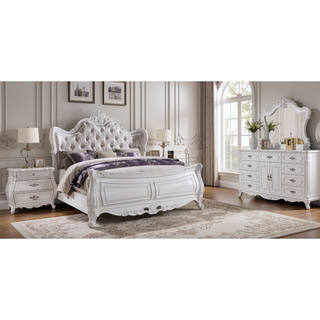 Sunvega Elegant Modern Style Pearl White Wood Nightstand with Three Spacious Drawers