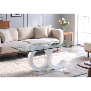 Sunvega Modern White Dining Table with OC-Shaped Base and Tempered Glass Top