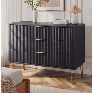Sunvega Modern Glam Dresser with Gold Metal Handles and Splayed Legs for Bedroom