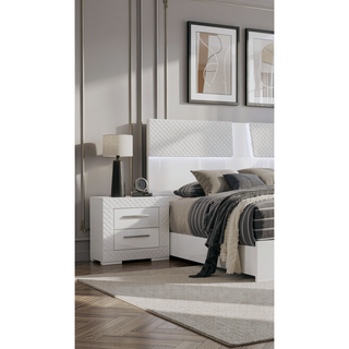 Sunvega Glam Style White High Gloss Finish Nightstand with Chrome Hardware